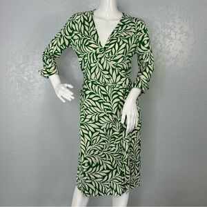 Diane Von Furstenberg Vintage Julian Green White Botanical Print Dress Size 6